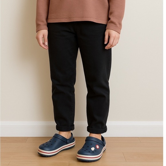 Crocs Kids Clog Navy‎ Blue Red White Stripe J2 Comfort Classic Sandals - Picture 1 of 8